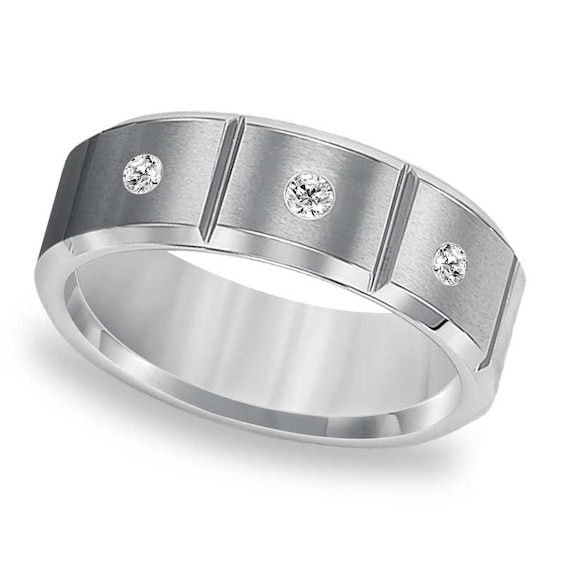 Previously Owned - Triton 1/10 CT. T.w. Diamond Comfort Fit Three Stone Tungsten Wedding Band