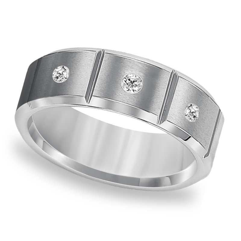Main Image 3 of Previously Owned - Triton 1/10 CT. T.W. Diamond Comfort Fit Three Stone Tungsten Wedding Band