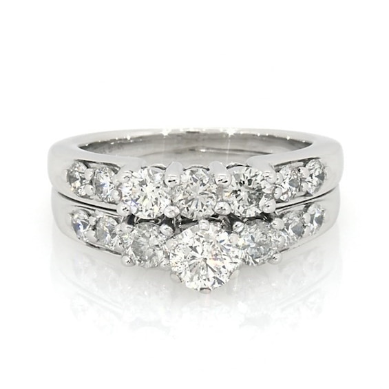 Previously Owned 2 CT. T.w. Diamond Three Stone Soldered Bridal Set in 14K White Gold