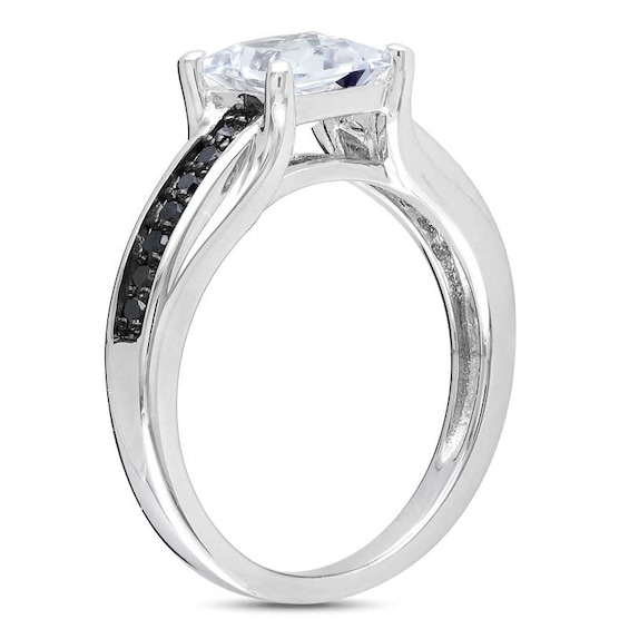 Previously Owned - 6.0mm Lab-Created White Sapphire and 1/8 CT. T.w. Black Diamond Ring