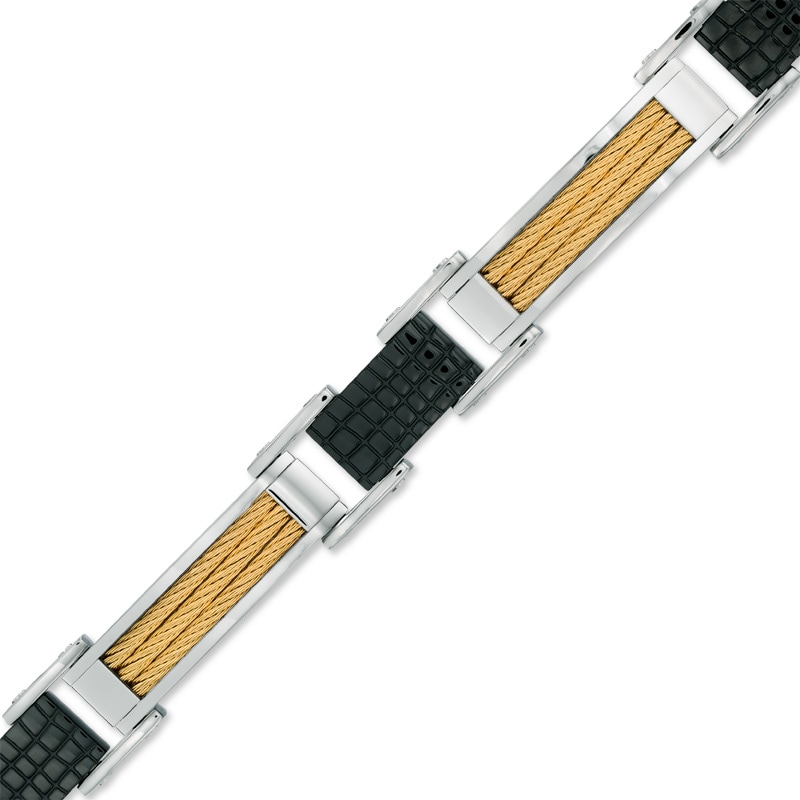 Previously Owned - Men's Cable Bracelet in Tri-Tone Stainless Steel - 8.25"