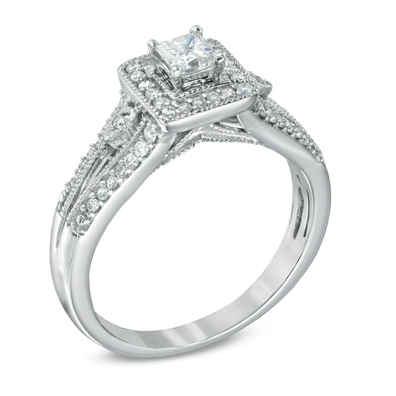Main Image 2 of Previously Owned - 1/2 CT. T.W. Princess-Cut Diamond Vintage-Style Engagement Ring in 10K White Gold