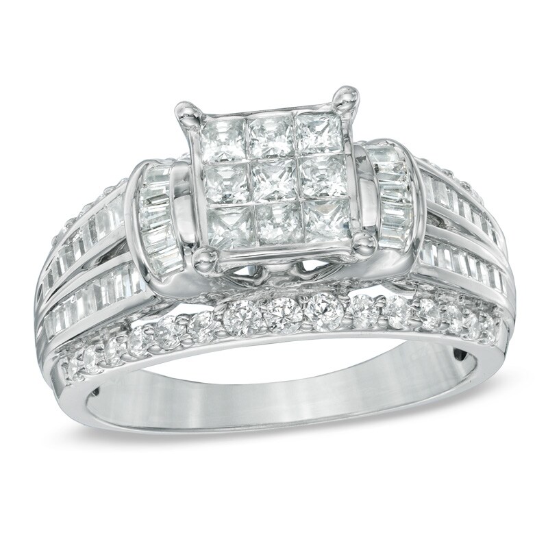 Main Image 1 of Previously Owned - 1-1/4 CT. T.W. Princess-Cut Composite Diamond Engagement Ring in 10K White Gold