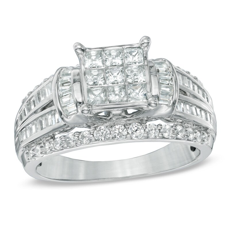 Previously Owned - 1-1/4 CT. T.W. Princess-Cut Composite Diamond Engagement Ring in 10K White Gold