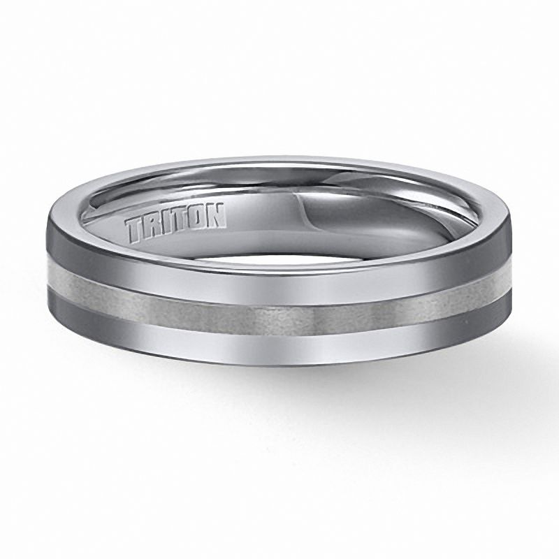 Main Image 1 of Previously Owned - Triton Men's 5.0mm Comfort Fit Tungsten Stripe Wedding Band