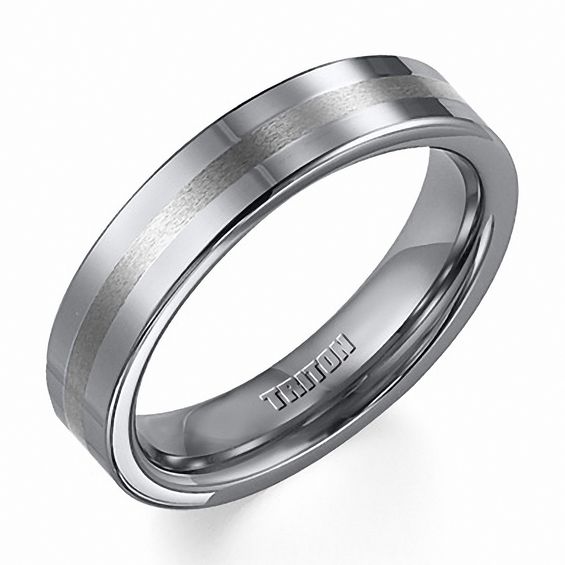 Previously Owned - Triton 5.0mm Comfort Fit Tungsten Stripe Wedding Band