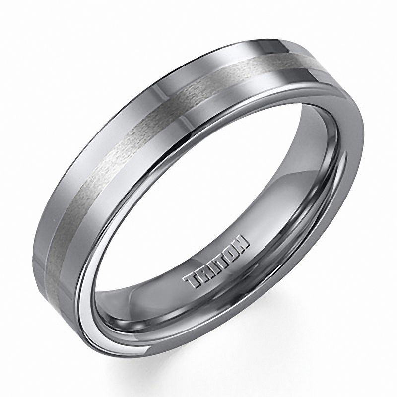Main Image 2 of Previously Owned - Triton Men's 5.0mm Comfort Fit Tungsten Stripe Wedding Band