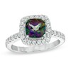 Thumbnail Image 1 of Previously Owned - 7.0mm Mystic Fire® Topaz and Lab-Created White Sapphire Frame Ring in Sterling Silver