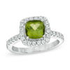 Thumbnail Image 0 of Previously Owned - 7.0mm Cushion-Cut Peridot and Lab-Created White Sapphire Frame Ring in Sterling Silver