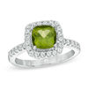 Thumbnail Image 1 of Previously Owned - 7.0mm Cushion-Cut Peridot and Lab-Created White Sapphire Frame Ring in Sterling Silver