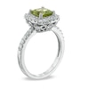 Thumbnail Image 1 of Previously Owned - 7.0mm Cushion-Cut Peridot and Lab-Created White Sapphire Frame Ring in Sterling Silver