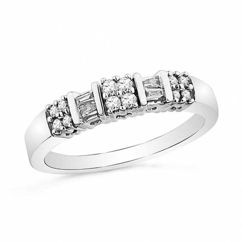 Main Image 1 of Previously Owned - 1/4 CT. T.W. Diamond Clover Band in 10K White Gold