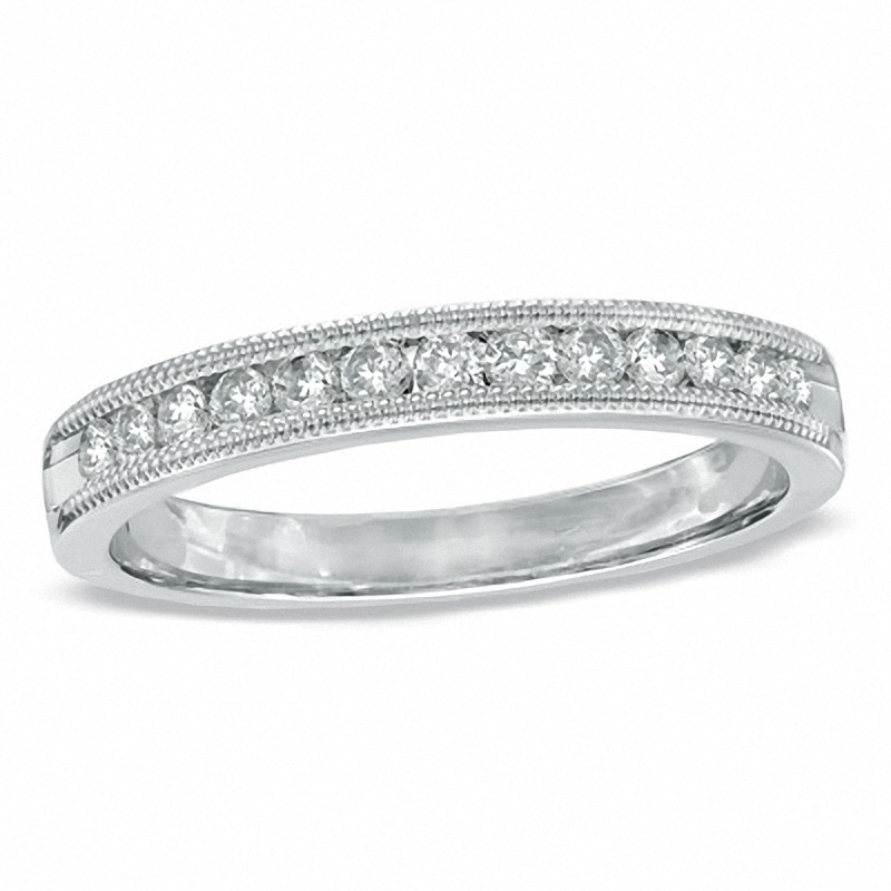 Main Image 1 of Previously Owned - 1/4 CT. T.W. Diamond Anniversary Milgrain Band in 14K White Gold