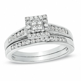 Previously Owned - 1/2 CT. T.W. Quad Princess-Cut Diamond Bridal Set in 10K White Gold