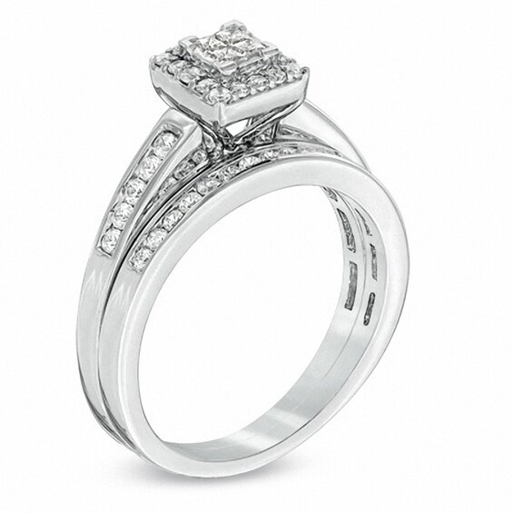Previously Owned - 1/2 CT. T.w. Quad Princess-Cut Diamond Bridal Set in 10K White Gold