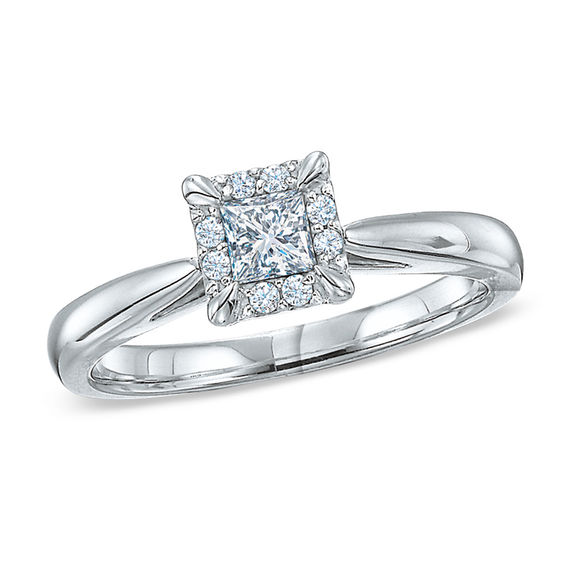 Previously Owned - 3/8 CT. T.w. Princess-Cut Diamond Frame Engagement Ring in 14K White Gold