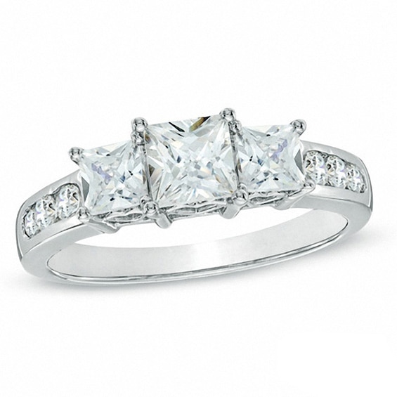 Previously Owned - 1-1/2 CT. T.w. Princess-Cut Diamond Past Present FutureÂ® Ring in 14K White Gold