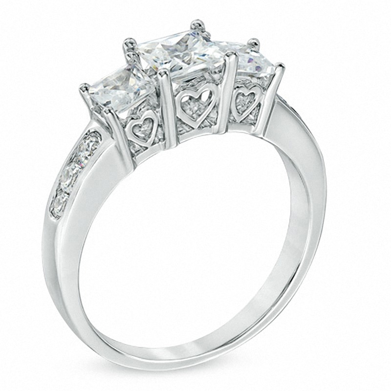 Main Image 2 of Previously Owned - 1-1/2 CT. T.W. Princess-Cut Diamond Past Present Future® Ring in 14K White Gold