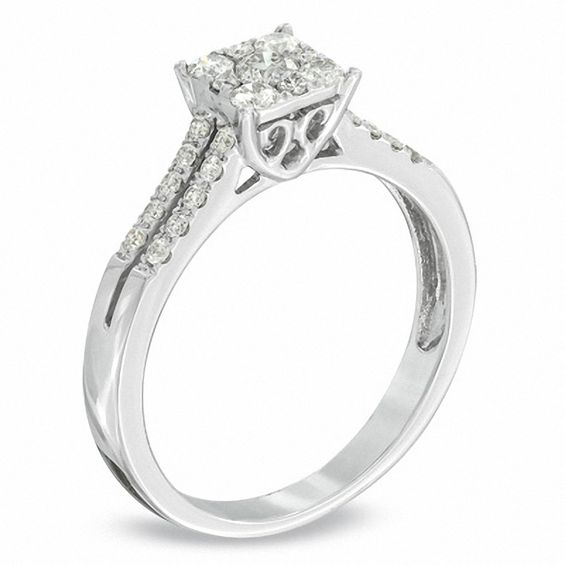 Previously Owned - 1/2 CT. T.w. Diamond Square Cluster Engagement Ring in 14K White Gold