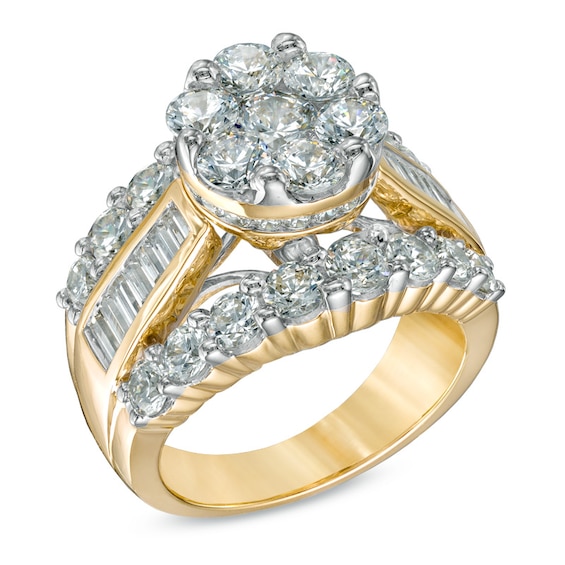 Previously Owned - 4 CT. T.w. Diamond Cluster Engagement Ring in 14K Gold