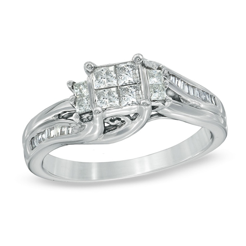 Previously Owned - 1/2 CT. T.W. Quad Princess-Cut Diamond Engagement Ring in 10K White Gold