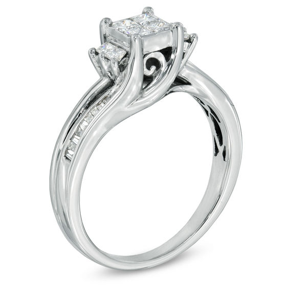 Previously Owned - 1/2 CT. T.w. Quad Princess-Cut Diamond Engagement Ring in 10K White Gold