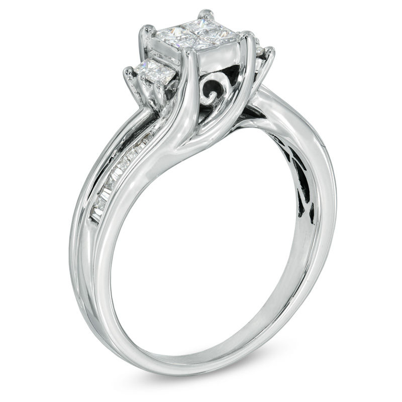 Previously Owned - 1/2 CT. T.W. Quad Princess-Cut Diamond Engagement Ring in 10K White Gold