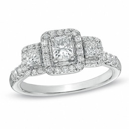Previously Owned - 1 CT. T.W. Radiant-Cut Diamond Three Stone Ring in 14K White Gold