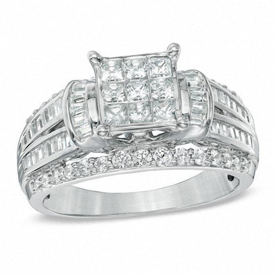 Previously Owned - 1-1/4 CT. T.w. Princess-Cut Composite Diamond Engagement Ring in 10K White Gold