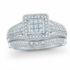 Thumbnail Image 1 of Previously Owned 3/8 CT. T.W. Princess-Cut Composite Diamond Frame Soldered Bridal Set in 10K White Gold
