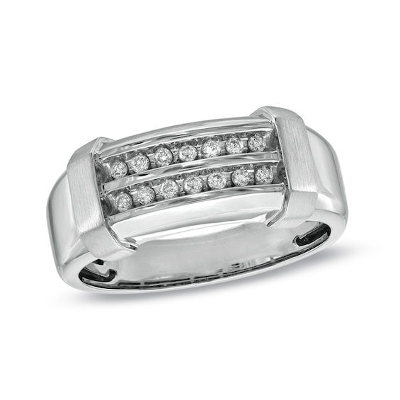 Previously Owned - Men's 1/5 CT. T.w. Diamond Double Row Wedding Band in 10K White Gold