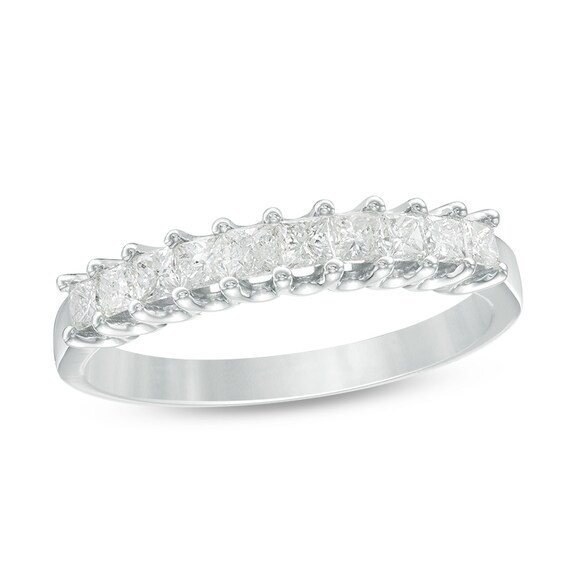 Previously Owned - 1/2 CT. T.w. Princess-Cut Diamond Wedding Band in 14K White Gold