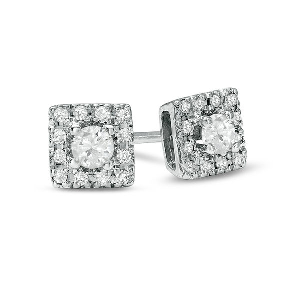 Previously Owned - 1/4 CT. T.w. Diamond Square Frame Stud Earrings in 10K White Gold