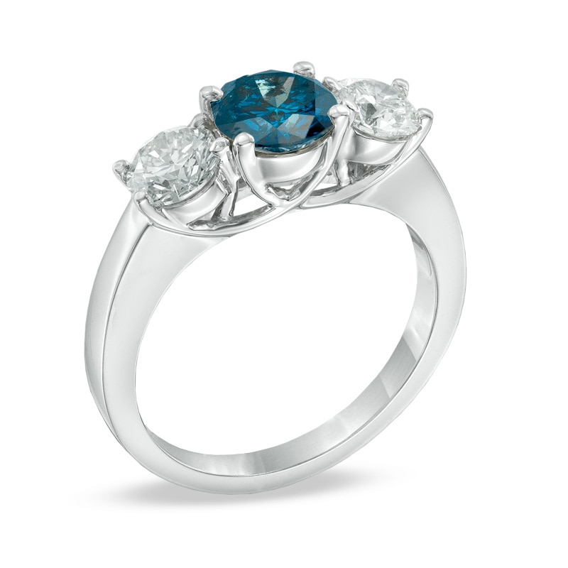 Main Image 2 of Previously Owned - 2 CT. T.W.  Fancy Blue and White Diamond Three Stone Ring in 14K White Gold