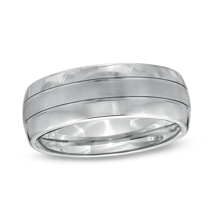Main Image 1 of Previously Owned - Triton 8.0mm Comfort Fit White Tungsten Wedding Band