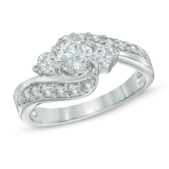 Previously Owned - 1 CT. T.w. Diamond Three Stone Bypass Slant Ring in 10K White Gold