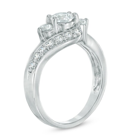 Previously Owned - 1 CT. T.w. Diamond Three Stone Bypass Slant Ring in 10K White Gold