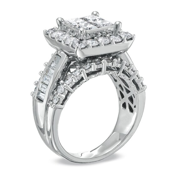 Previously Owned - 3 CT. T.w. Quad Princess-Cut Diamond Engagement Ring in 14K White Gold