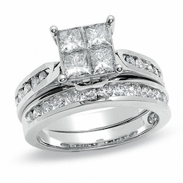 Previously Owned - 2 CT. T.W. Quad Princess-Cut Diamond Bridal Set in 14K White Gold