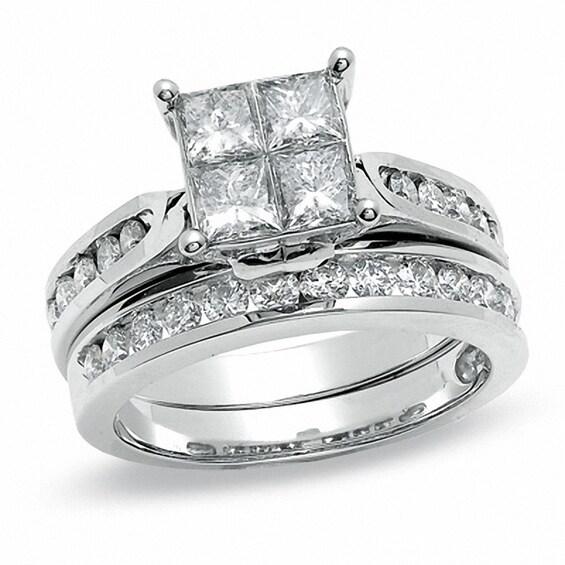 Previously Owned - 2 CT. T.w. Quad Princess-Cut Diamond Bridal Set in 14K White Gold