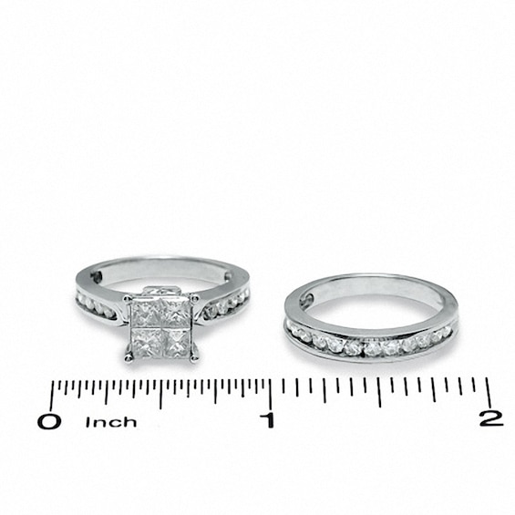 Previously Owned - 2 CT. T.w. Quad Princess-Cut Diamond Bridal Set in 14K White Gold