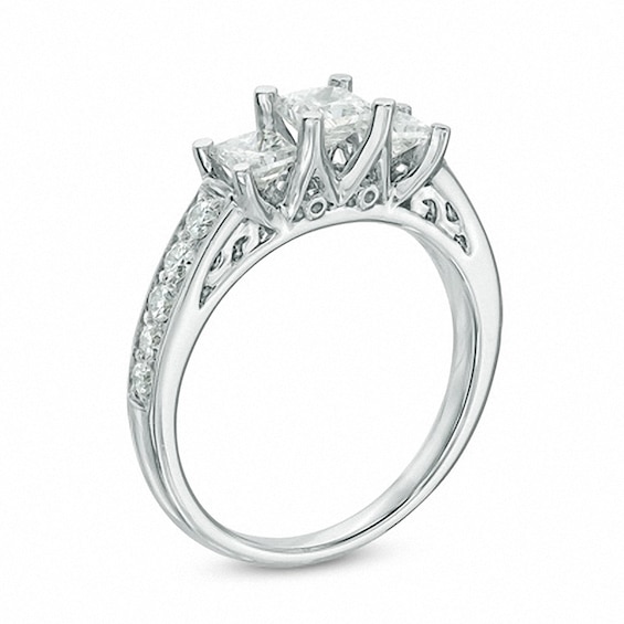 Previously Owned - 1-1/5 CT. T.w. Princess-Cut Diamond Three Stone Engagement Ring in 14K White Gold