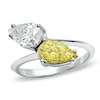 Thumbnail Image 1 of Previously Owned - 2 CT. T.W. Pear-Shaped Enhanced Fancy Yellow and White Diamond Bypass Ring in 14K White Gold (I/I2)