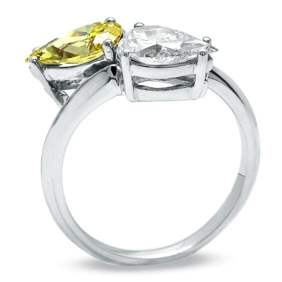 Previously Owned - 2 CT. T.w. Pear-Shaped Enhanced Fancy Yellow and White Diamond Bypass Ring in 14K White Gold (I/I2)