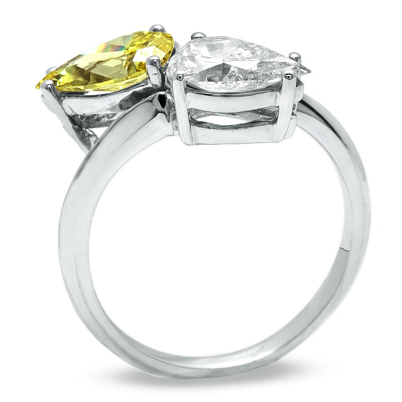 Main Image 2 of Previously Owned - 2 CT. T.W. Pear-Shaped Enhanced Fancy Yellow and White Diamond Bypass Ring in 14K White Gold (I/I2)