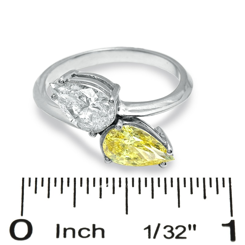 Main Image 3 of Previously Owned - 2 CT. T.W. Pear-Shaped Enhanced Fancy Yellow and White Diamond Bypass Ring in 14K White Gold (I/I2)