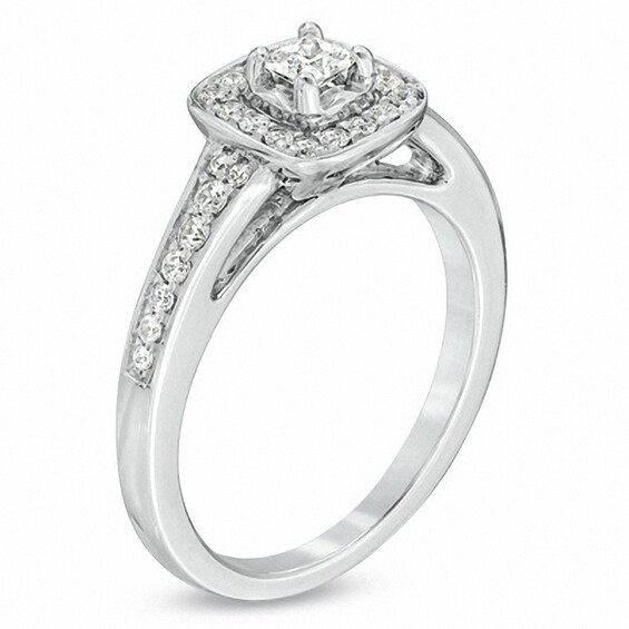 Previously Owned - 1/2 CT. T.w. Princess-Cut Diamond Frame Engagement Ring in 14K White Gold