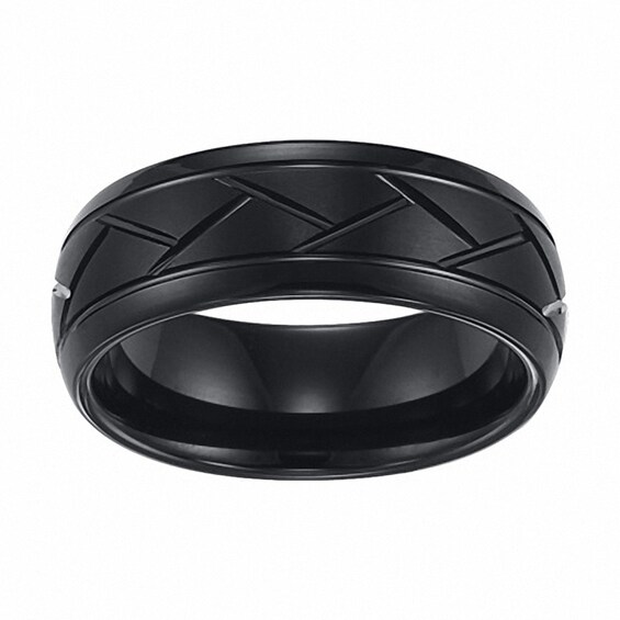 Previously Owned - Triton 8.0mm Comfort Fit Diamond-Cut Black Tungsten Wedding Band