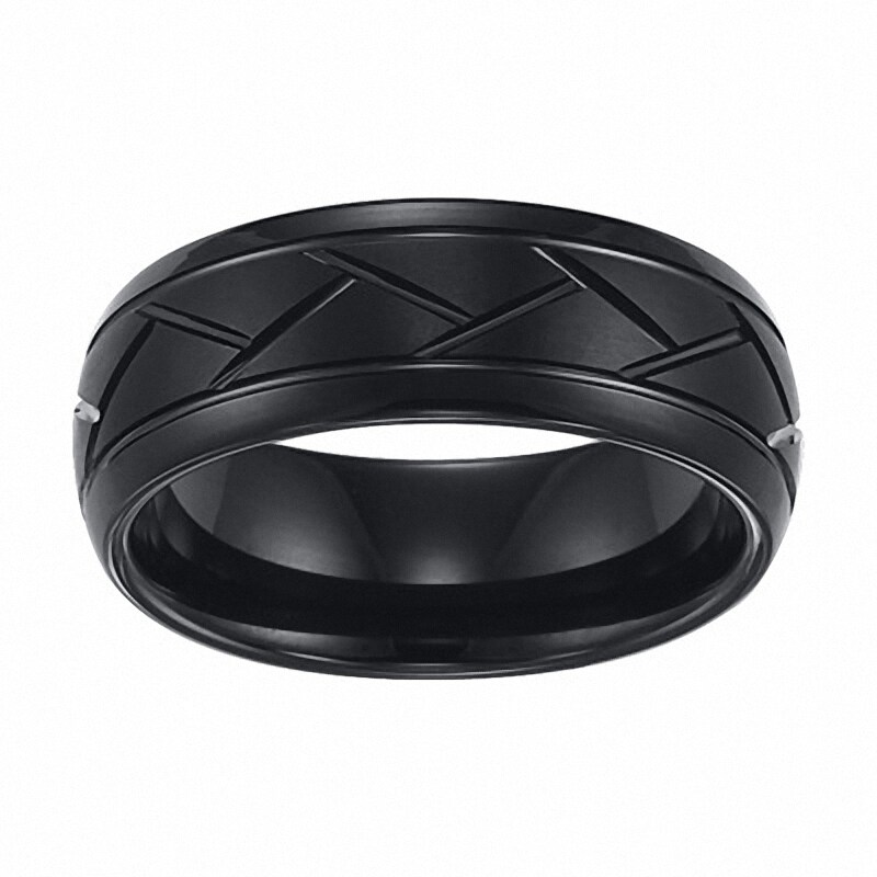 Main Image 1 of Previously Owned - Triton 8.0mm Comfort Fit Diamond-Cut Black Tungsten Wedding Band