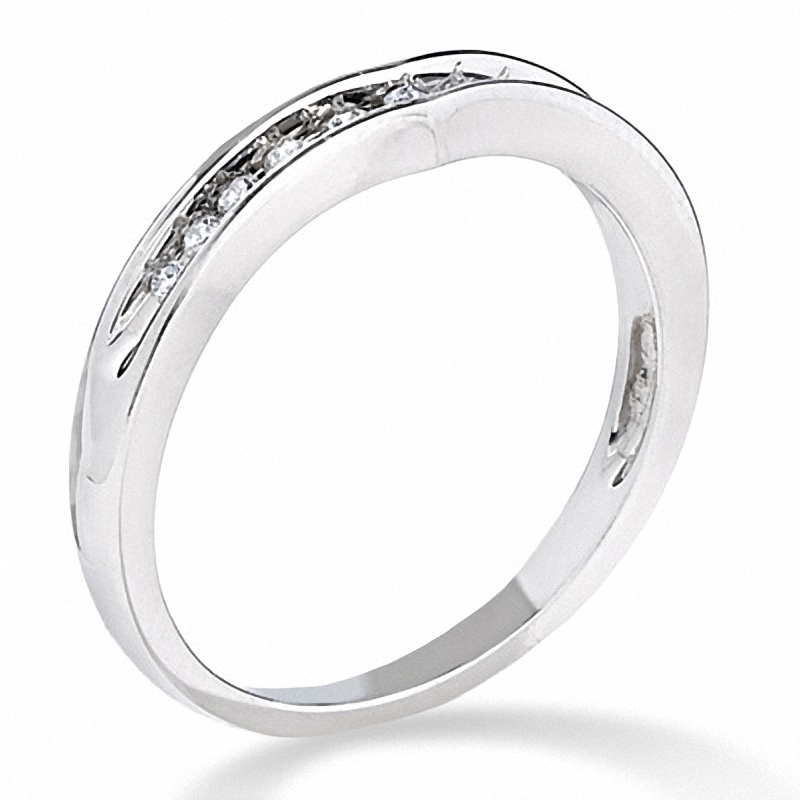 Main Image 2 of Previously Owned - 1/10 CT. T.W. Diamond Contoured Wedding Band in 14K White Gold